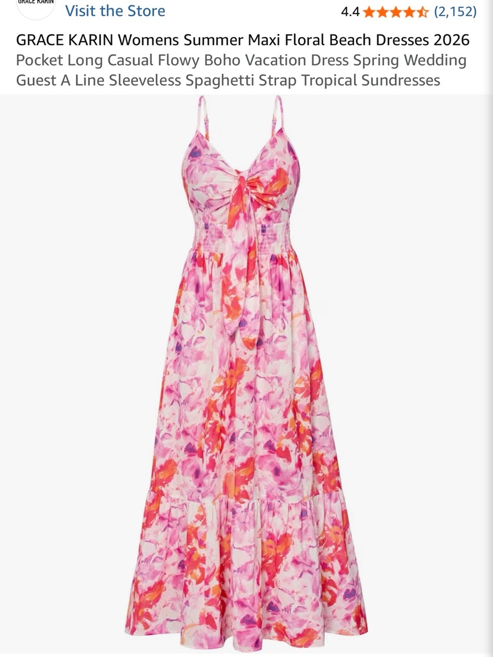 GRACE KARIN Pink Floral Maxi Sundress
